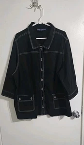Susan Graver womens Black Contrast  blazer jacket size 3X  button stretch Preppy - Picture 1 of 8