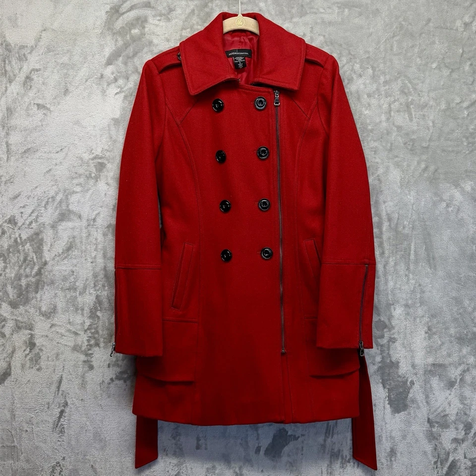 Chaqueta Abrigo Moda International Para Mujer Rojo Mezcla Lana Guisante Doble Pecho Talla S Foto 1 de 4
