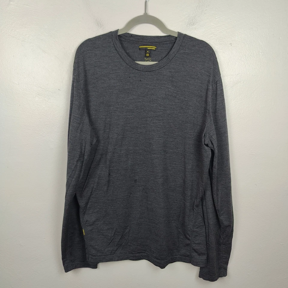 Camisa masculina Icebreaker lã merino camada base manga longa GG gola redonda cinza FLAWS - Imagem 1 de 4