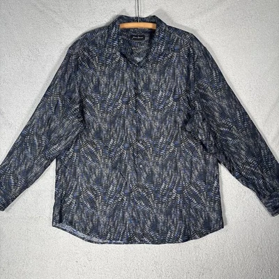 Jhane Barnes Shirt Men’s Size XXL Black Blue Gray Geometric Silk Blend Abstract - Image 1 of 4
