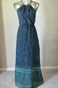 O'Neill Halter Backless Summer Spring Navy blue green Maxi Dress Small EUC - Picture 1 of 8