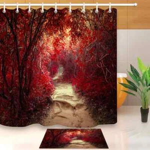 Revestidor de cortina de ducha de poliéster impermeable bosque de arce rojo resistente al agua - Imagen 1 de 8
