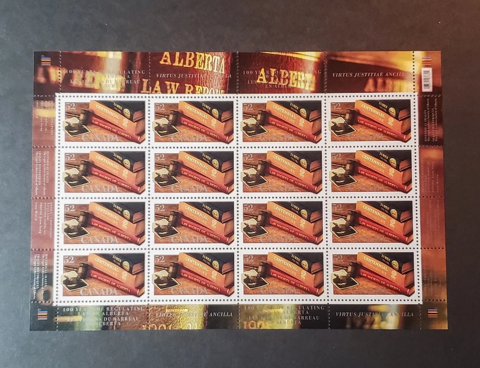 Stamps Canada Mint: 52c Alberta Law Society Centennial--$8.32 pane of 16  VF MNH - Image 1 of 1