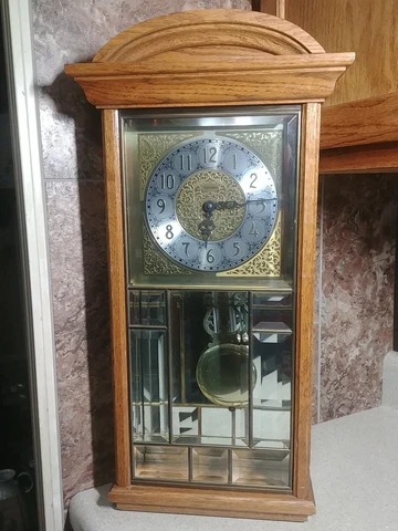 Ansonia Gold Medallion Solid Oak Wall Clock Model #1165  Lead Glass  24" Cover
