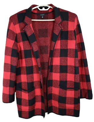 Suéter cárdigan grueso pesado para mujer TALBOTS frente abierto a cuadros rojo negro talla M Foto 1 de 4