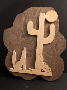 Southwest Indian Art Work Wolf Howling in a Feather Walnut-Great Gift Idea - Picture 1 of 4
