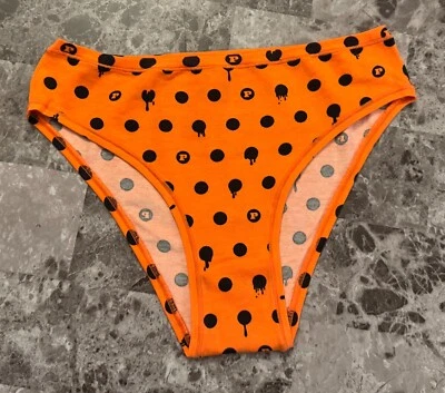 NWOT VICTORIA'S SECRET PINK S ORANGE BLACK POLKA DOT HALLOWEEN CHEEKY PANTIES - Image 1 of 4