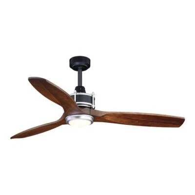 52" Matte Black Brushed Silver Outdoor LED Ceiling Fan Remote 3 Walnut Blade - Image 1 of 4