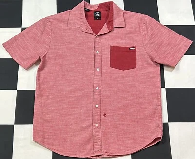 Volcom Stone Heather Red Button Down Shirt Short Sleeve Shirt Logo Embroider (M) - Image 1 of 2