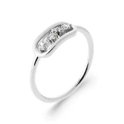 Ring Alliance aus Silber 925/000 Rhodium - Cabochon Oval Durchbrochen Zirkonium - Bild 1 von 4