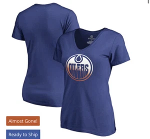 Edmonton Oilers Fanatics Branded Womens Gradient Logo V-Neck T-Shirt Blue Medium - Picture 1 of 3