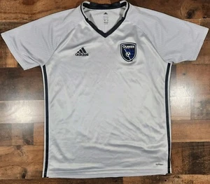Adidas San Jose Quakes Soccer Jersey Mens Large Gray Futbol Shiny 3 Stripes - Picture 1 of 12