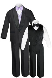 Baby Toddler Boy Teens Wedding Formal Black Suit + Color Vest Bowtie S-20 - Picture 1 of 33