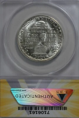 1949-S  .50   ANACS  MS 66 BOOKER T WASHINGTON    Classic Silver Commemorative   - Image 1 of 2