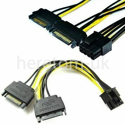 Dual 15Pin SATA Male to PCIe 8Pin(6+2) Male Video Card Adapter Power Cable 20cm - Image 1 of 4