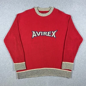 Vintage Avirex Pullover Herren 3XL Spellout Rundhals gerippt Zopfmuster rot - Bild 1 von 12