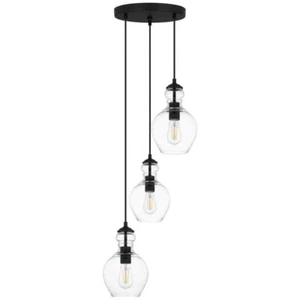 Home Decorators Bakerston 3-Light Matte Black Pendant with Clear Glass Shades - Picture 1 of 3