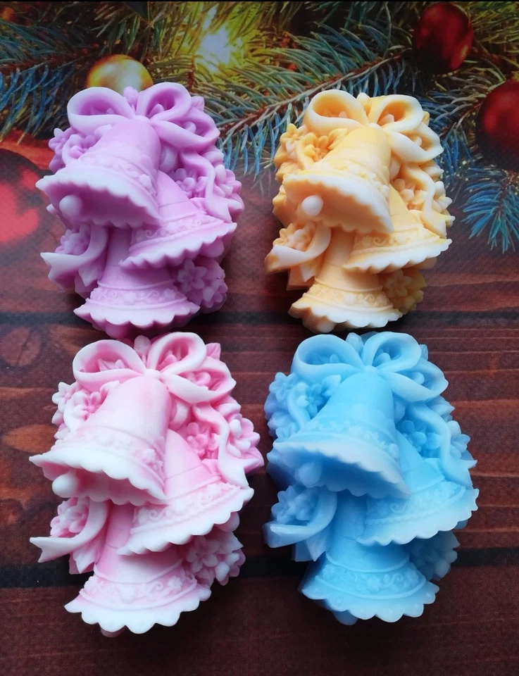 Moule Silicone Cloche Fleur Thème Noël pour Pâte Polymère Fimo Plâtre Savon Cire - Photo 1/4