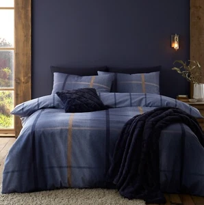 Herringbone Check Duvet Cover Flannelette Brush Cotton Quilt Bedding Set Double - Picture 1 of 5