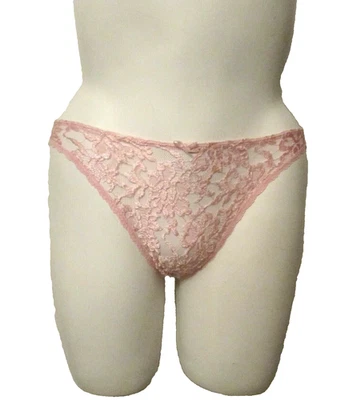 Bragas de bikini de corte bajo de malla de encaje rosa etiqueta dorada delicadas de los 80 M hechas en EE. UU. Foto 1 de 4