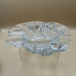 Vintage Blenko Art Glass Mid Century Modern Glacier Ice Brutalist Ashtray 8" - Picture 1 of 7