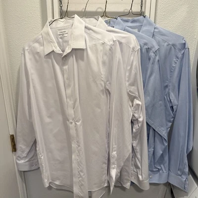 Лот 4 x Calvin Klein стали + мужской платье рубашка XL 17,5 34/35 Slim Fit елочка - Изображение 1 из 4