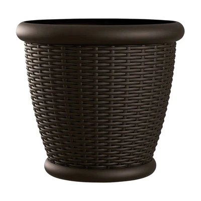 Suncast Willow 18 Inch Diameter Resin Decorative Wicker Patio Planter Pot, Java - Image 1 of 4