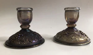 Juego de Candelabros de Vidrio Imperial Carnaval Humo Oro Púrpura Oro 2 Pares de Uva Vintage - Imagen 1 de 12