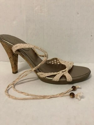 Sandalias Cole Haan Marfil Crochet Corcho Tacón Talla 6.5  Foto 1 de 4