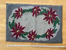Medium Antique American Hooked Rug Square Floral and Leaf Designs 1890s 35 x 23