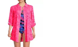 Lilly Pulitzer Natalie Shirtdress Cover Up Neon Pink sz Medium - Picture 1 of 6