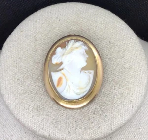 Antique 10K Yellow Gold Genuine Carved Shell Cameo Pin/Pendant JJ186 - Picture 1 of 6