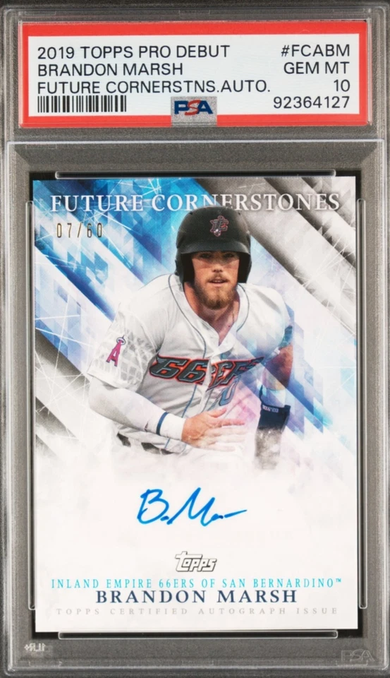 Brandon Marsh PSA 10 Auto 2019 Topps Future Cornerstones POP 2 Phillies #d /60  - Image 1 of 2
