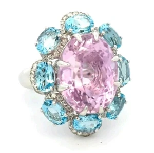 Video 18.23CT 18K Gold Natural Kunzite Aquamarine Diamond 💎 Designer Ring - Picture 1 of 4