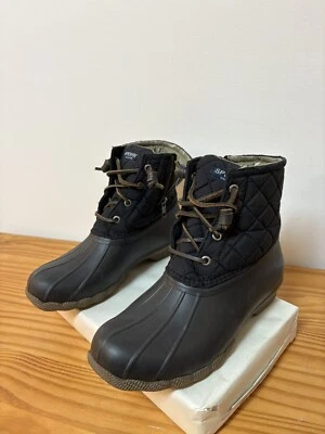 Sperry Saltwater Black Quilted Duck Boots Womens Size 7 Waterproof Shoe STS94063 - Image 1 of 4