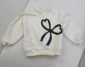 Zara Toddler Girl Ecru Printed Sweatshirt with Shimmer Bow Size 6 Years - Picture 1 of 2