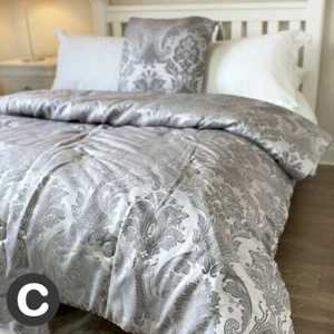 Luxury Silver Grey Floral Quilted 3pc Set Double/King Bedspread Throw Cushions - Picture 1 of 10