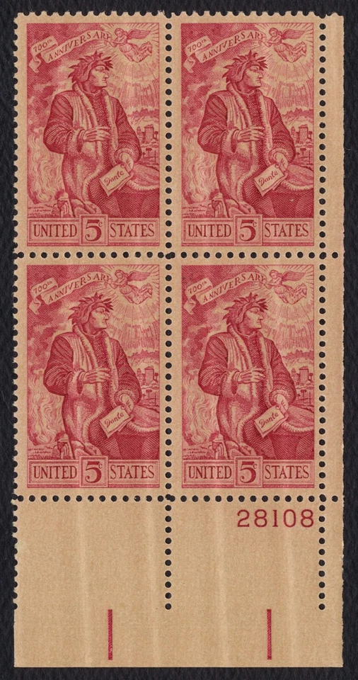 #1268 5c Dante, Plate Block [28108 LR] Mint **ANY 5=FREE SHIPPING** - Image 1 of 1