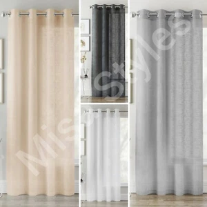 CRETE LINEN LOOK TEXTURED VOILE EYELET CURTAIN PANEL 4 COLOURS 3 DROPS 55" WIDE - Picture 1 of 14