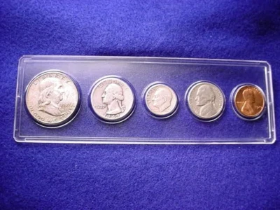 1949 PHILADELPHIA 5 COIN MINT SET TWO BU COINS 90% SILVER!!    #40 - Image 1 of 4