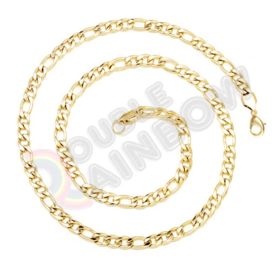 Hombre Mujer Figaro Collar Cadena Acero Inoxidable Chapado en Oro/Negro Eslabón 3mm-12mm Foto 1 de 4