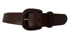 Eddie Bauer Womens Belt Leather Braid Buckle Brown size Medium 29 30 Waist