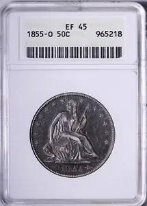 1855-O Seated Liberty Half Dollar Original! ANACS EF45 XF45 Soap Box Holder ACLM - Picture 1 of 3