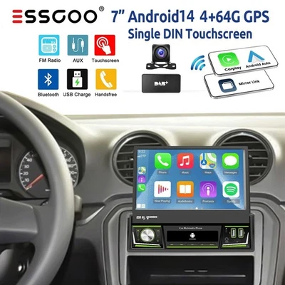 4+64G Android 14 1 DIN 7" DAB+ Autoradio Carplay Touch Screen GPS NAVI KAM BT FM - Bild 1 von 4