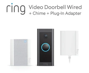 RING Video Doorbell Wired + Plug-in Adaptor & Chime | Full HD Camera Doorbell** - Afbeelding 1 van 10