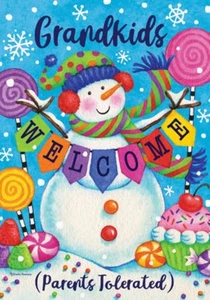 Grandkids Welcome, Snowman, Candy, House Flag 28" x 40" Custom Decor, 2 Sided - Picture 1 of 1