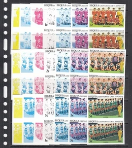 World Cup Soccer Football 1986 Bequia St Vincent Color Proof 9 v X 2 X 7 Types - Picture 1 of 3