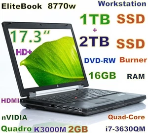 Workstation HP 8770w 17.3" i7-Quad FAST (1TB + 2TB) SSD  16GB Quadro K3000M 2GB - Picture 1 of 13