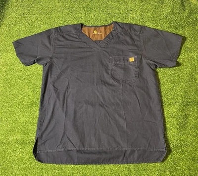 Carhartt Mens Size M Navy Blue V-Neck Short Sleeve Ripstop Utility Scrub Top - Image 1 of 4