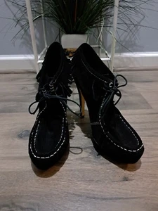 Charles David Suede Fringe Booties Stiletto Heel Boho 8 Western - Picture 1 of 9
